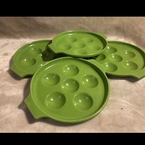 Baking Green Enamel Metal Trays (4) Styson Japan Escargot, Eggs Vintage Baking